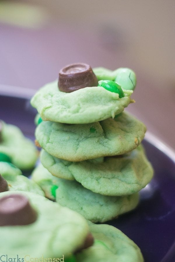 These pot-o-gold pistachio pudding cookies are the perfect treat for those tricky leprechauns to leave behind this St. Patrick's Day! 