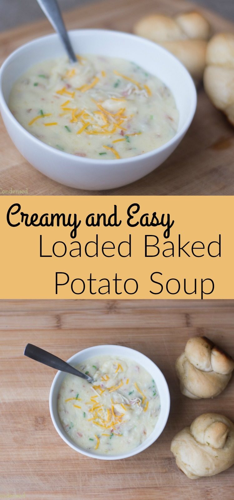 A creamy, loaded baked potato soup recipe that is so easy to throw together. We love serving this with warm garlic knots and on cold winter nights!