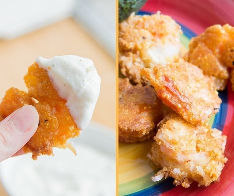 Homemade crispy and sweet coconut shrimp with a tangy Greek Yogurt Sauce. Sooooo good!