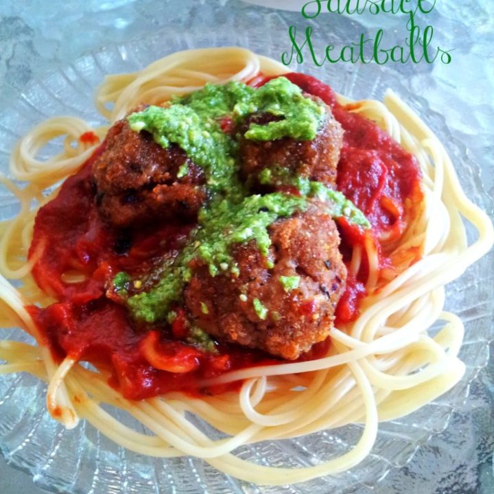 Cheesy Pesto Sausage Meatballs