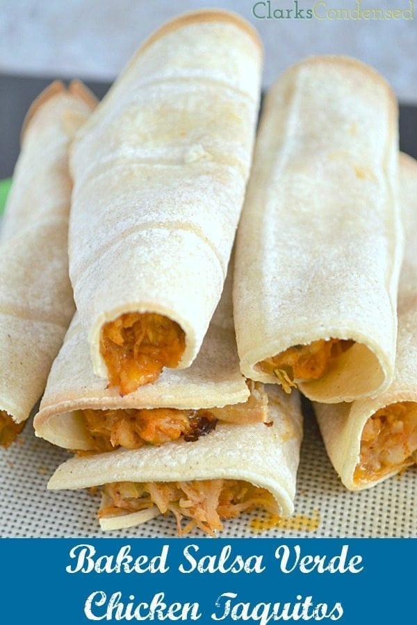 Easy baked salsa verde taquitos by Clarks Condensed