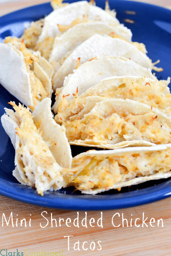 Mini Shredded Chicken Tacos -- easy and perfect for lunch, dinner, or as an appetizer!