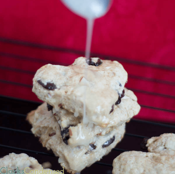 Cherry Almond Scones topped with a simple vanilla glaze