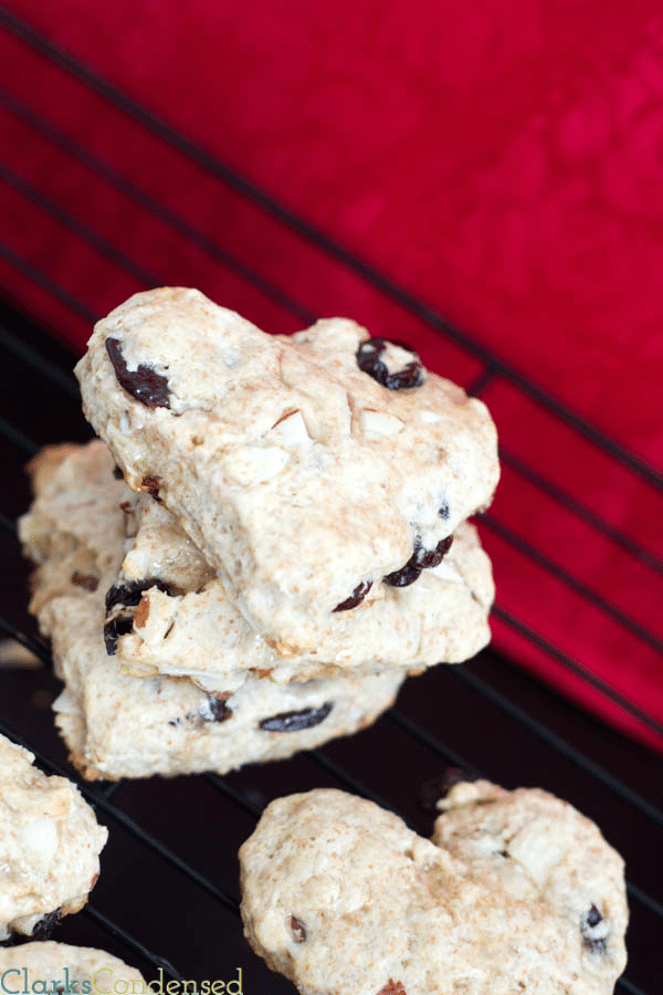 Cherry Almond Scones topped with a simple vanilla glaze