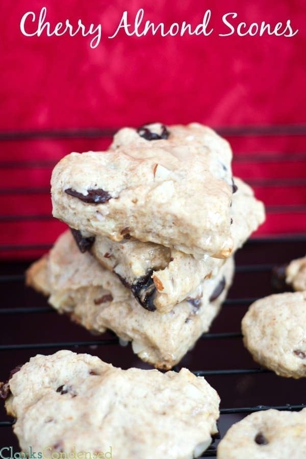 Cherry Almond Scones topped with a simple vanilla glaze