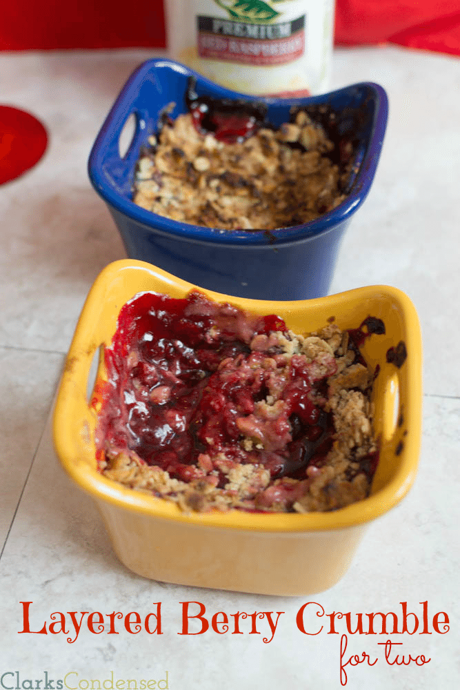A delicious, layered berry crumble (with portions for two, or a larger version, listed)