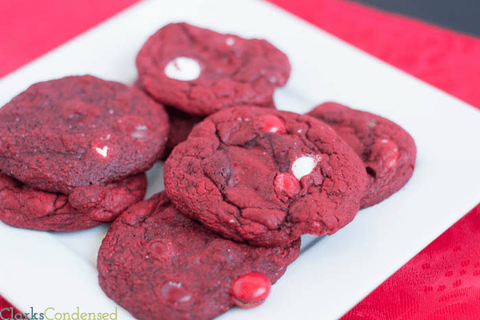 Red Velvet Cake Mix Cookies with Red Velvet M&MS