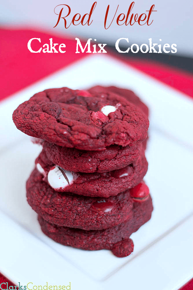 Red Velvet Cake Mix Cookies with Red Velvet M&MS