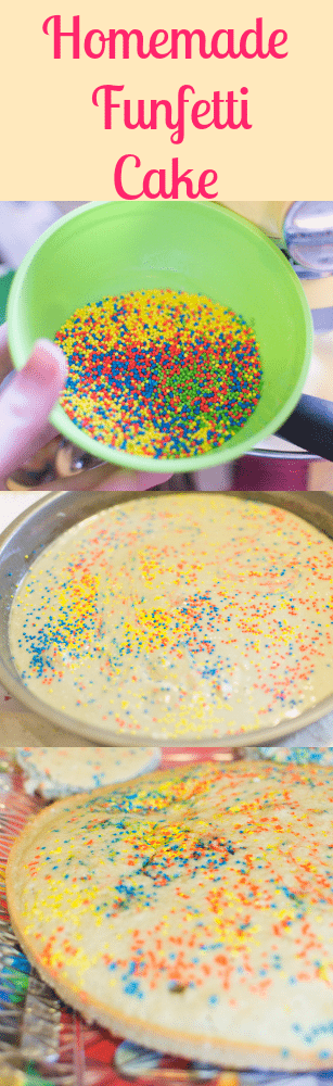 Homemade Funfetti Cake Recipe -- make someone's birthday a little more fun and bright with this exciting and easy vanilla funfetti cake. 