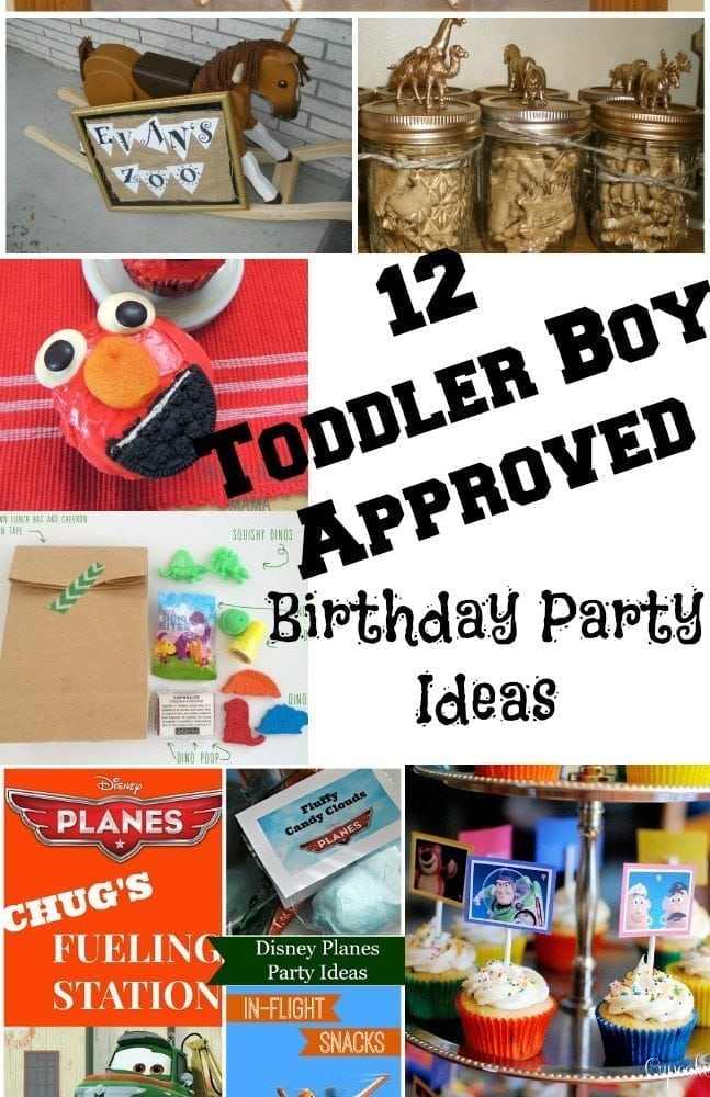12 awesome and toddler boy approved birthday party ideas -- from Elmo, to Planes and Cars, to a farm party, you're sure to find a party that your toddler will love at this post!