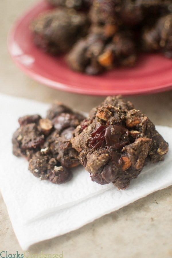 Dark Chocolate Amaranth Cookies (Good for you!): These whole grain cookies have a fudge-like texture, and are filled with sweet, dried cherries, dark chocolate chunks, and chopped almonds. Best of all, you can eat them practically guilt free, and with the secret ingredient -- the ancient grain, amaranth, -- you can be sure you're getting a delicious combination of important nutrients in every bite {{GLUTEN FREE OPTIONS INCLUDED}}