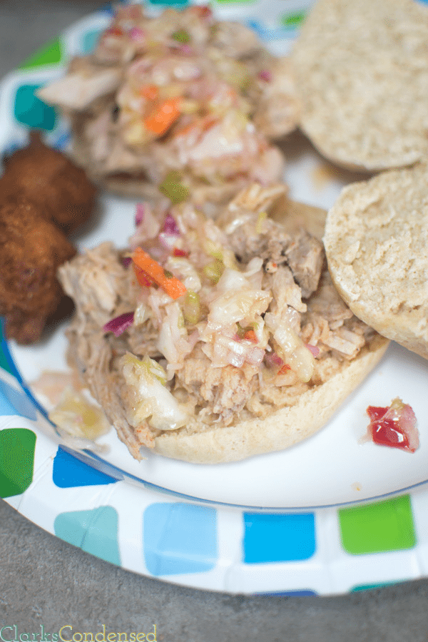 {{Slow Cooker Recipe}} This eastern carolina bbq pulled pork has the perfect amount of vinegar, heat, and sweetness. It's especially delicious when piled on top of a homemade hamburger bun, and topped with North Carolina style cole slaw. 