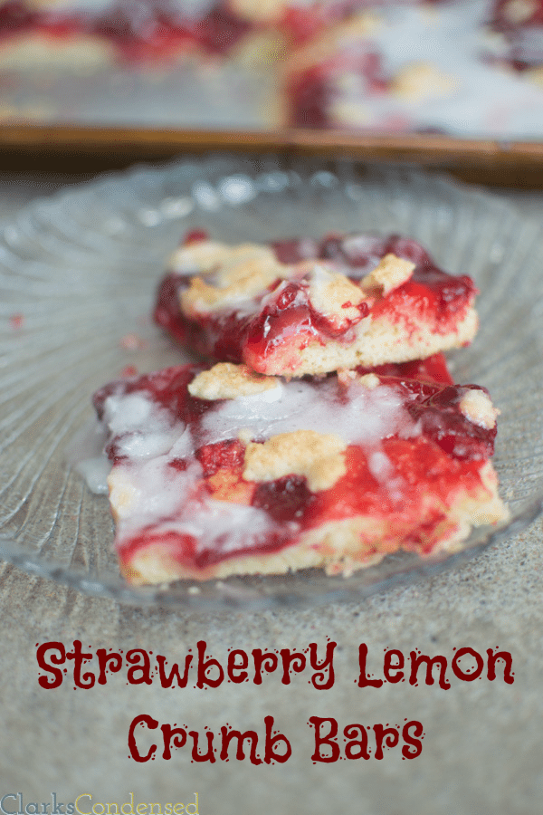 Strawberry Lemon Crumb Bars: A perfect way to kick off the spring and summer seasons. These bars have a naturally lemon flavored shortbread cookie crust, and are topped with sweet strawberry pie filing, and a lemony drizzle. 