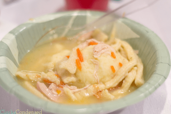 Chicken Noodle Soup over Mashed Potatoes
