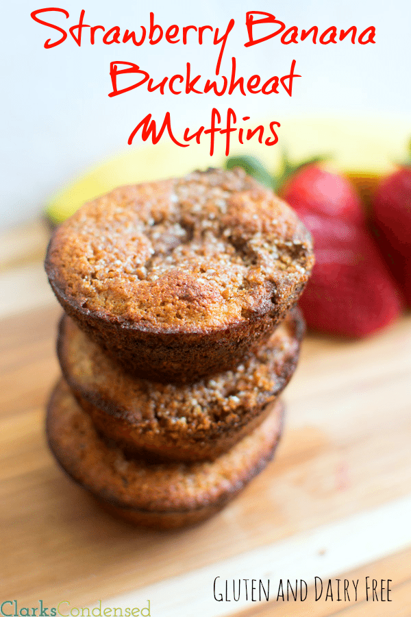 A healthy, gluten free muffin that's made with buckwheat flour, bananas, strawberries, honey, and more. These muffins are perfect for breakfasts on the go, and are completely guilt free, even with the tasty struesel topping. 