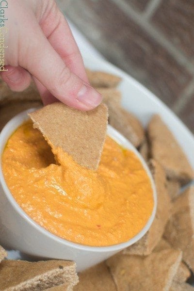 Whole Wheat Clean Pita Bread with Roasted Red Pepper Hummus