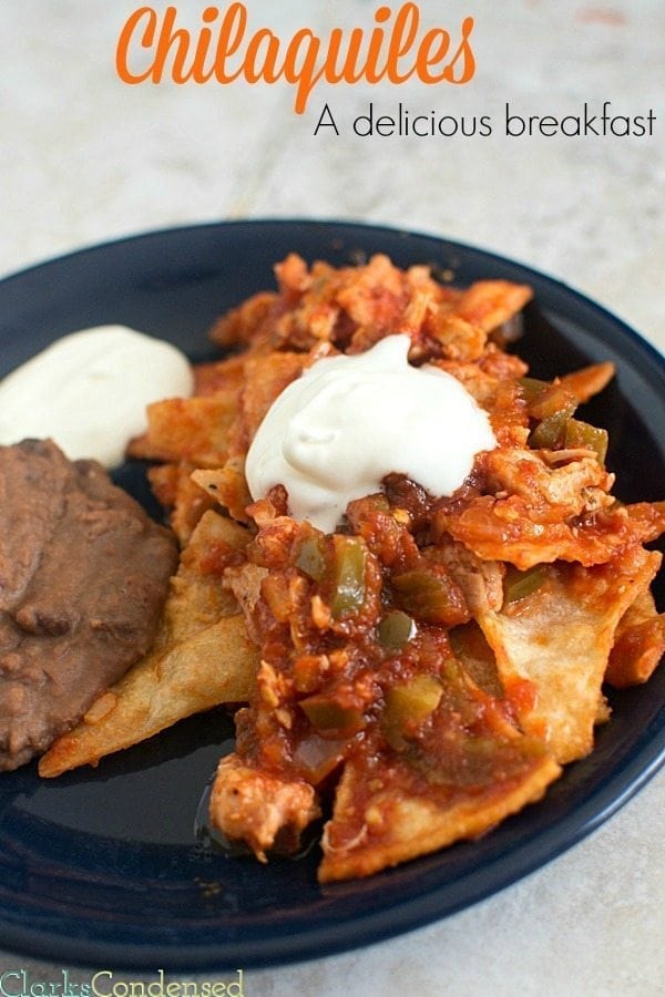 Chilaquiles are perfect for breakfast or dinner and can be as spicy or mild as you want. It is a very simple meal, made with corn tortillas, shredded chicken, and salsa. 