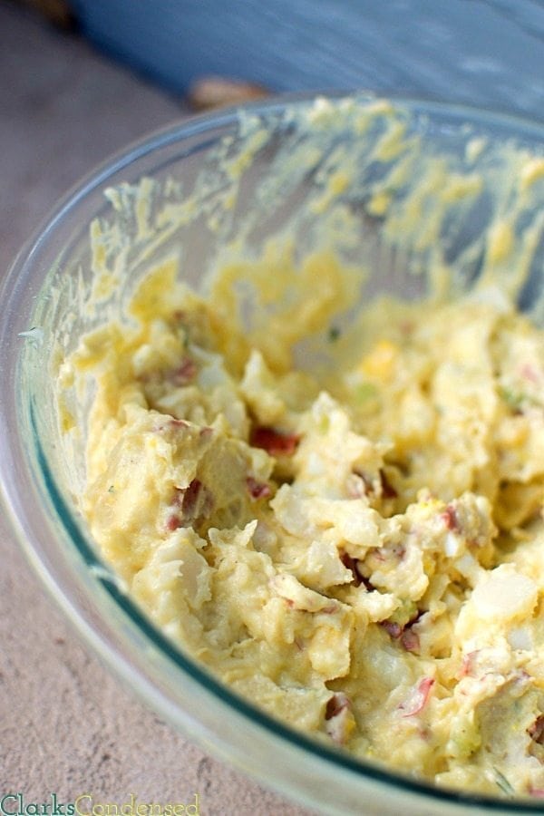 This is one of our favorite recipes for potato salad -- it has all the makings of a classic potato salad, with a few fun twists (parmesan cheese and bacon.) It's sure to be a huge hit at your next gathering. 