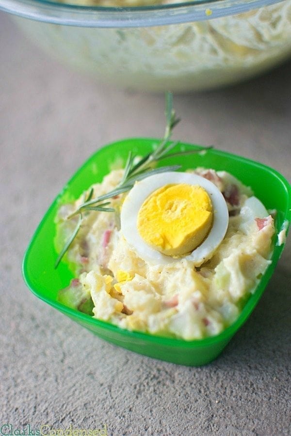 This is one of our favorite recipes for potato salad -- it has all the makings of a classic potato salad, with a few fun twists (parmesan cheese and bacon.) It's sure to be a huge hit at your next gathering. 