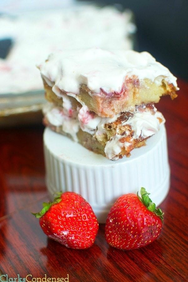 This strawberry shortcake bread pudding recipe is OUT OF THIS WORLD delicious! It's creamy, it's sweet, and it's perfect for parties. And, if you are dairy free, you can make it to with a few modifications.