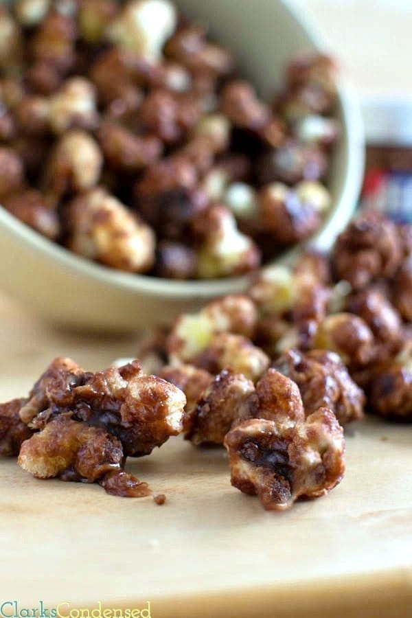 This chocolate caramel corn puff recipe is easy and incredibly addictive!