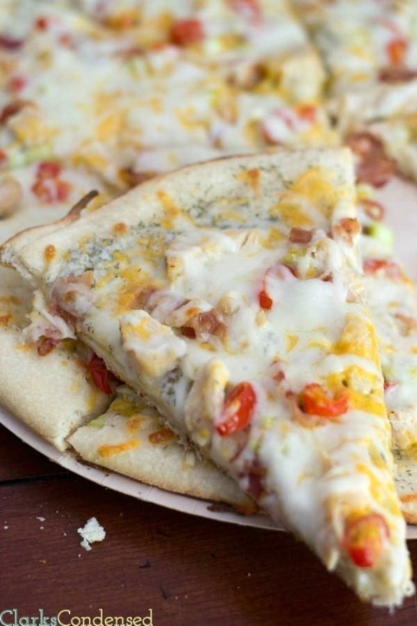 A spot on copycat Papa Murphy's Garlic Chicken Pizza, with homemade ranch sauce