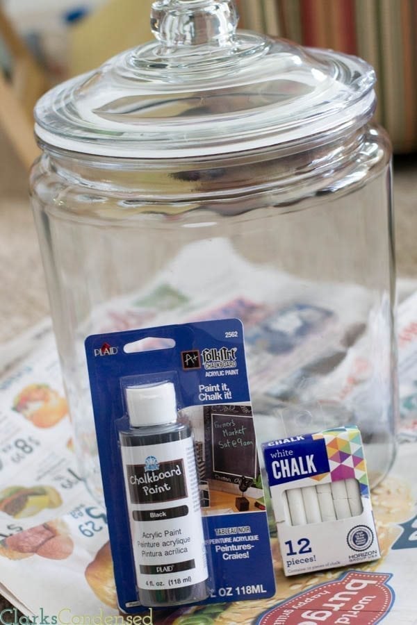 This DIY Chalkboard Glass container is perfect for gifts, storing laundry detergent or baking supplies, and is super easy to make!