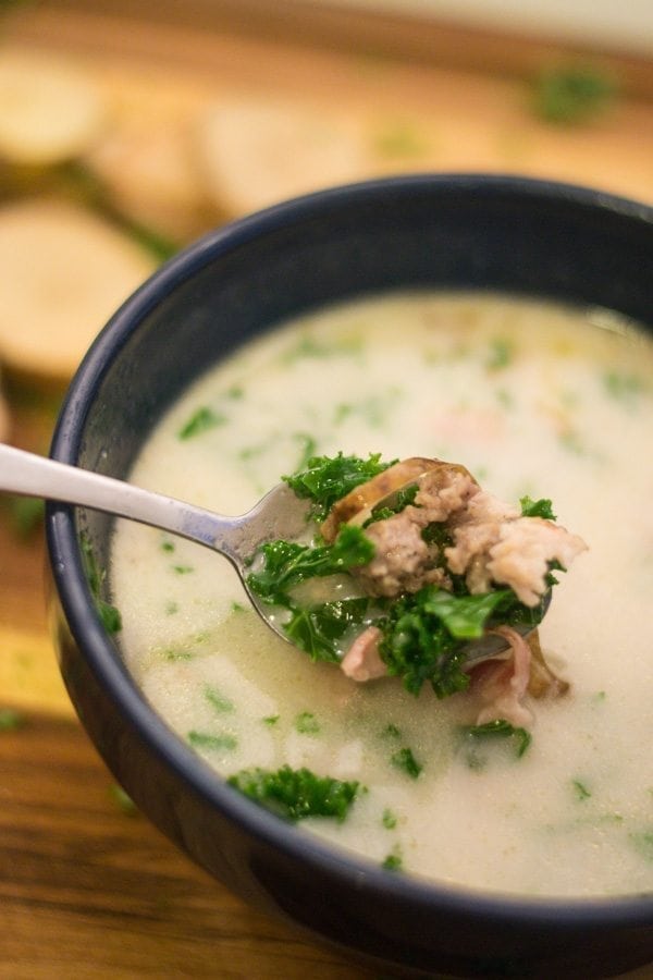 Do you love Zuppa Toscana from Olive Garden?! I sure do! This lightened up, Paleo Zuppa Toscana recipe tastes just as good and perfect for the upcoming winter months!