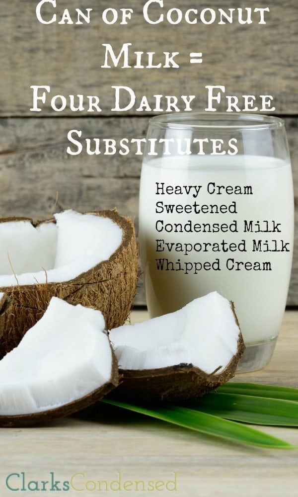 Need a dairy free substitute? Coconut milk to the rescue! Here are four ways to use coconut milk to make substitutes for heavy cream, sweetened condensed milk, evaporated milk, and whipped cream!