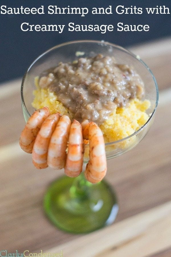 This easy shrimp and grits with a creamy sausage sauce is the ultimate comfort food! It has several different steps, but overall, it's pretty easy and absolutely delicious! It's one of our favorite recipes.