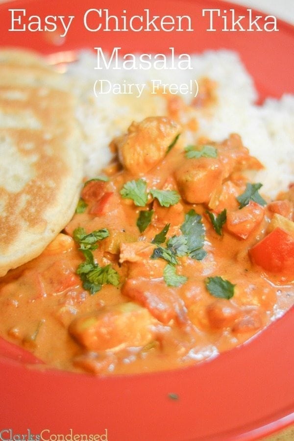An easy chicken tikka masala recipe that is dairy free, family friendly, and delicious. Also a Low FODMAP recipe. Our whole family devoured this!