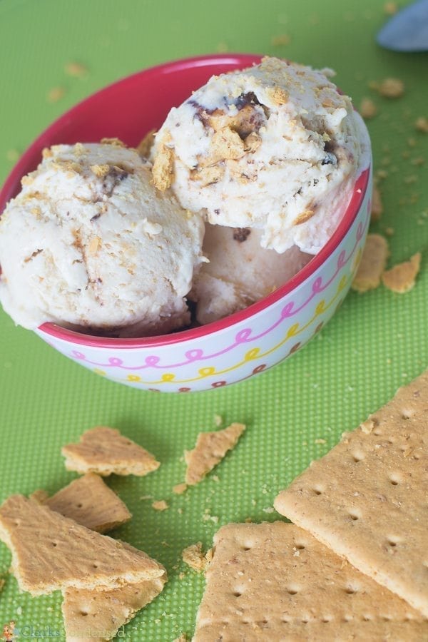 An easy no churn ice cream - Graham Canyon Ice cream. Filled with graham cracker crumbs and honeycomb crunch candy!