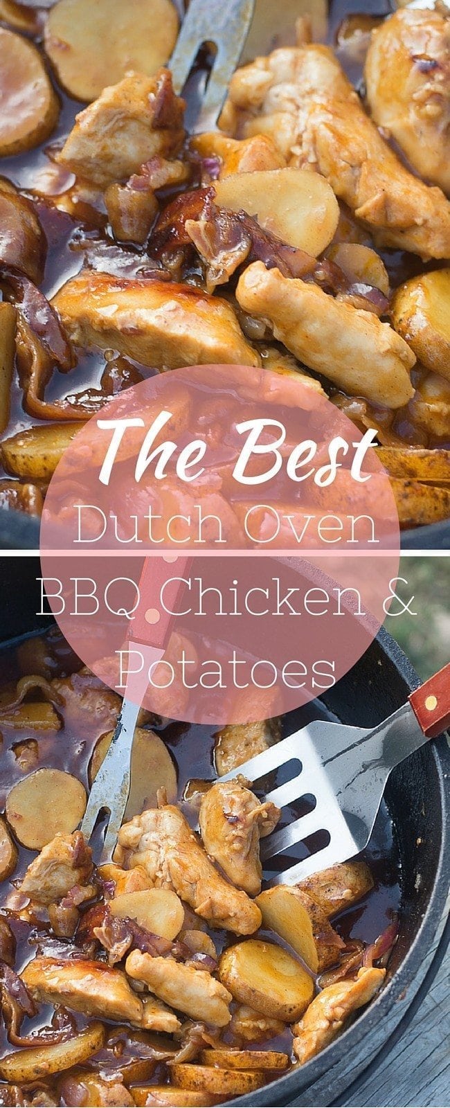 This is the BEST dutch oven BBQ chicken and potatoes recipe out there. Perfect for summer campouts!