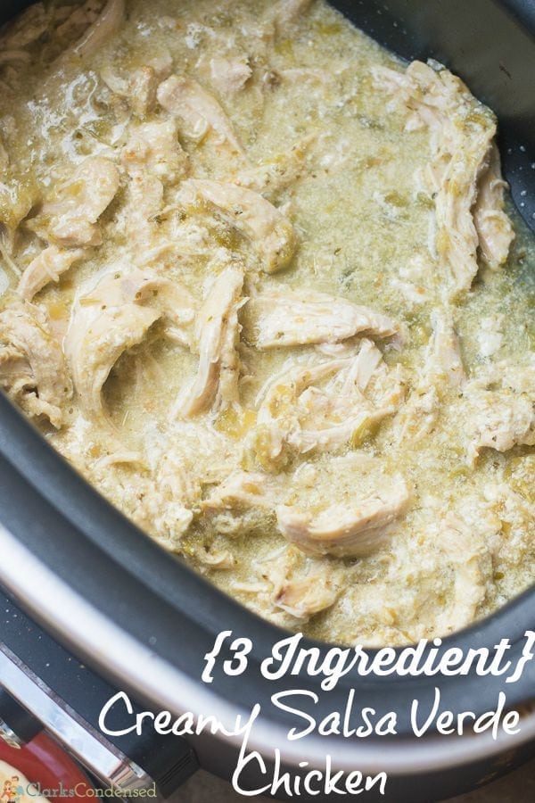 If you are looking for an easy dinner idea, it doesn't get simpler than this creamy chicken salsa verde! All you need is three ingredients and a slow cooker, and you'll have a delicious meal in a few hours.