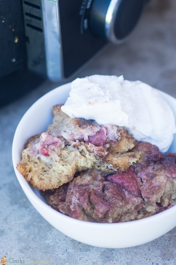 Breakfast doesn't get easier or more delicious when this slow cooker french toast casserole is on the menu! Made with strawberries, whole wheat bread, and coffee creamer, it will disappear quickly from the breakfast table. 