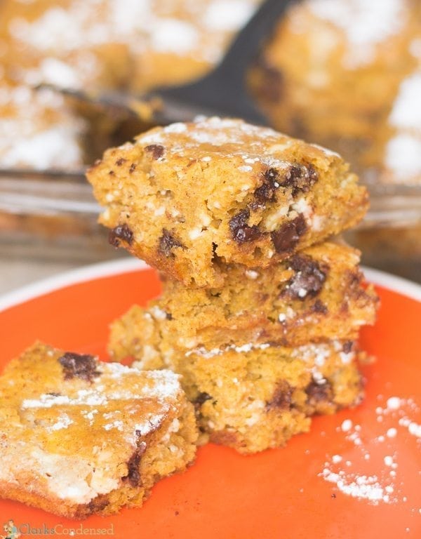 Swirled Cream Cheese Pumpkin Bars with Chocolate Chips. These are so yummy!