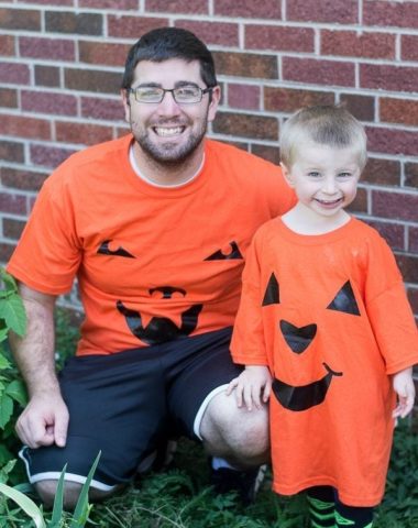 Dad and Son in Halloween T-shirts