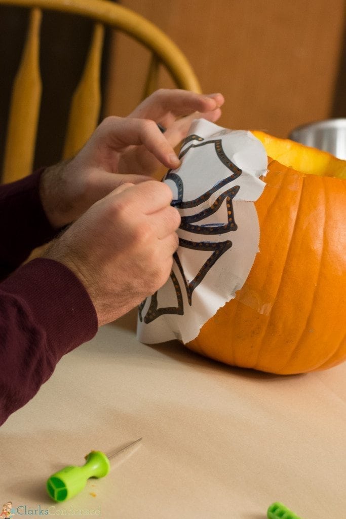 tracing pattern onto pumpkin