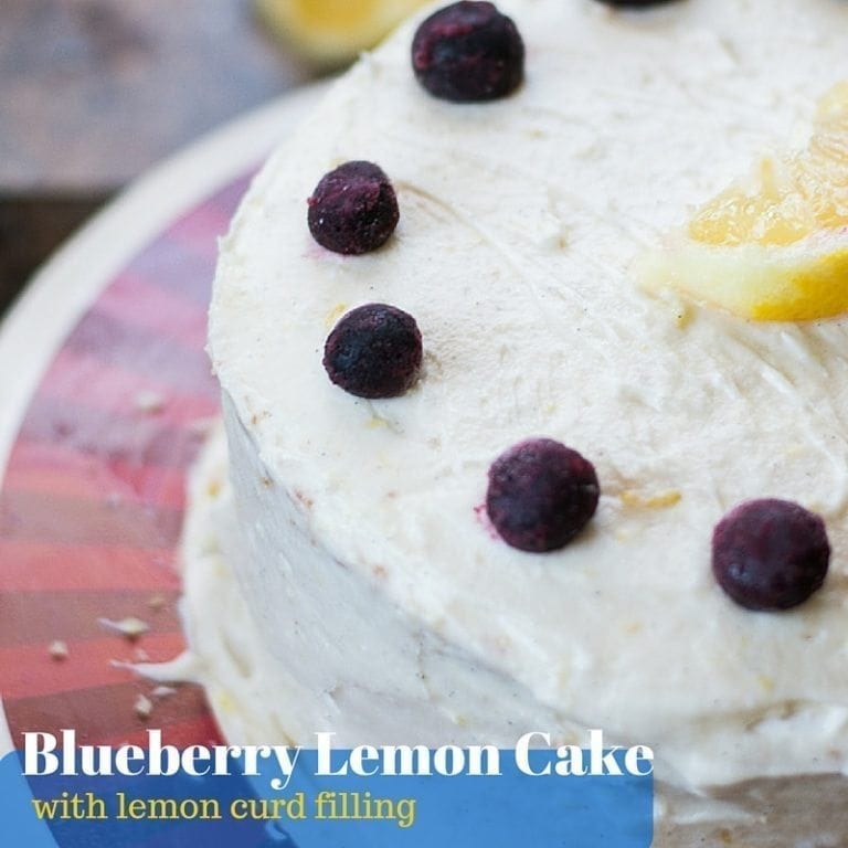 This bluberry lemon cake is filled with a creamy lemon curd and topped with lemon buttercream frosting. It's elegant and absolutely AMAZING.