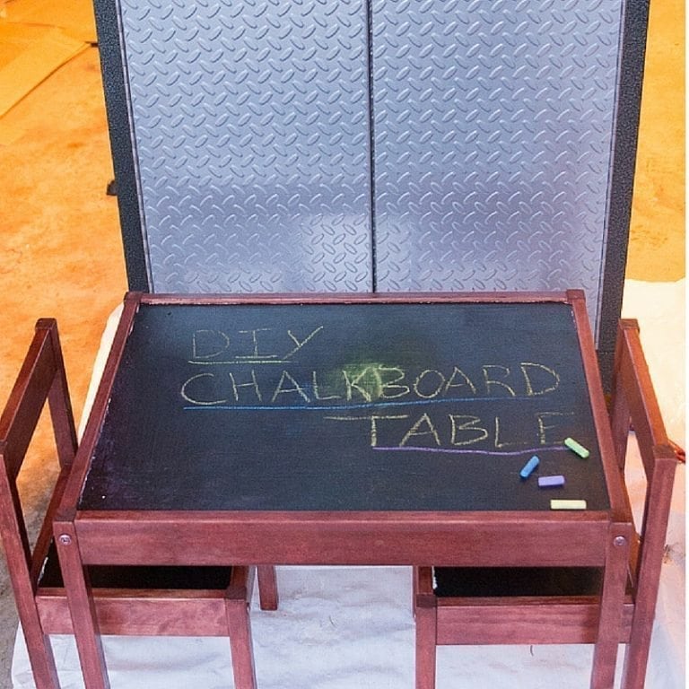 An easy DIY chalkboard table tutorial using an inexpensive table and chair set. 