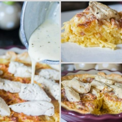 Copycat Olive Garden Chicken Alfredo Spaghetti Pie