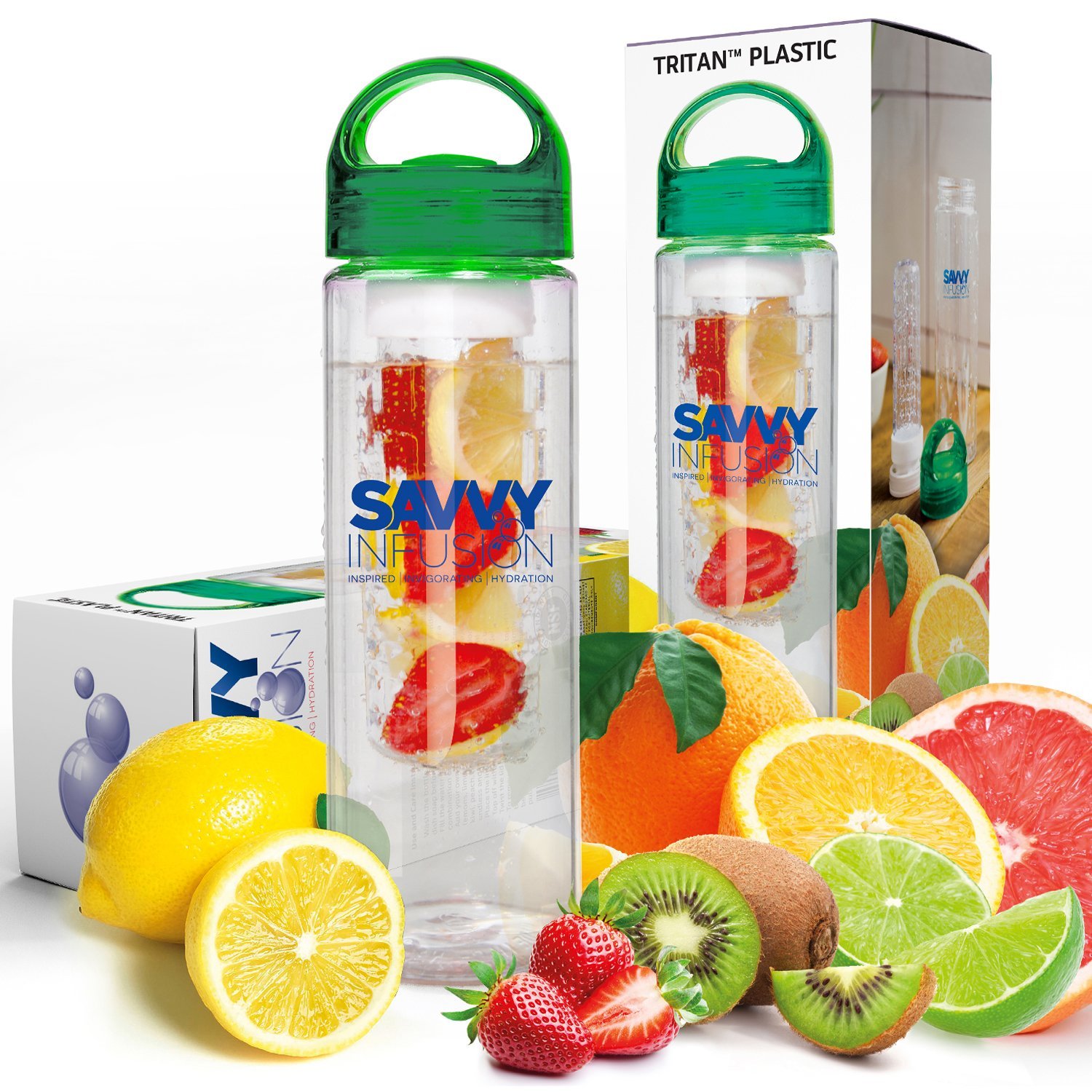 A close up of many different types of food, with Bottle