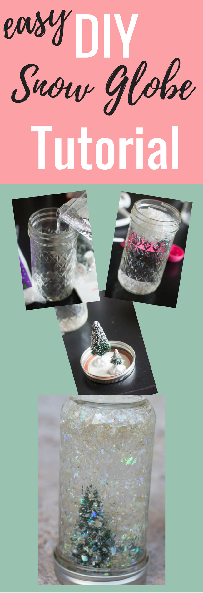 Easy DIY Snow Globe tutorial. These snow globe mason jars are perfect for Christmas decor and DIY Christmas gifts. This is a great craft for kids. 