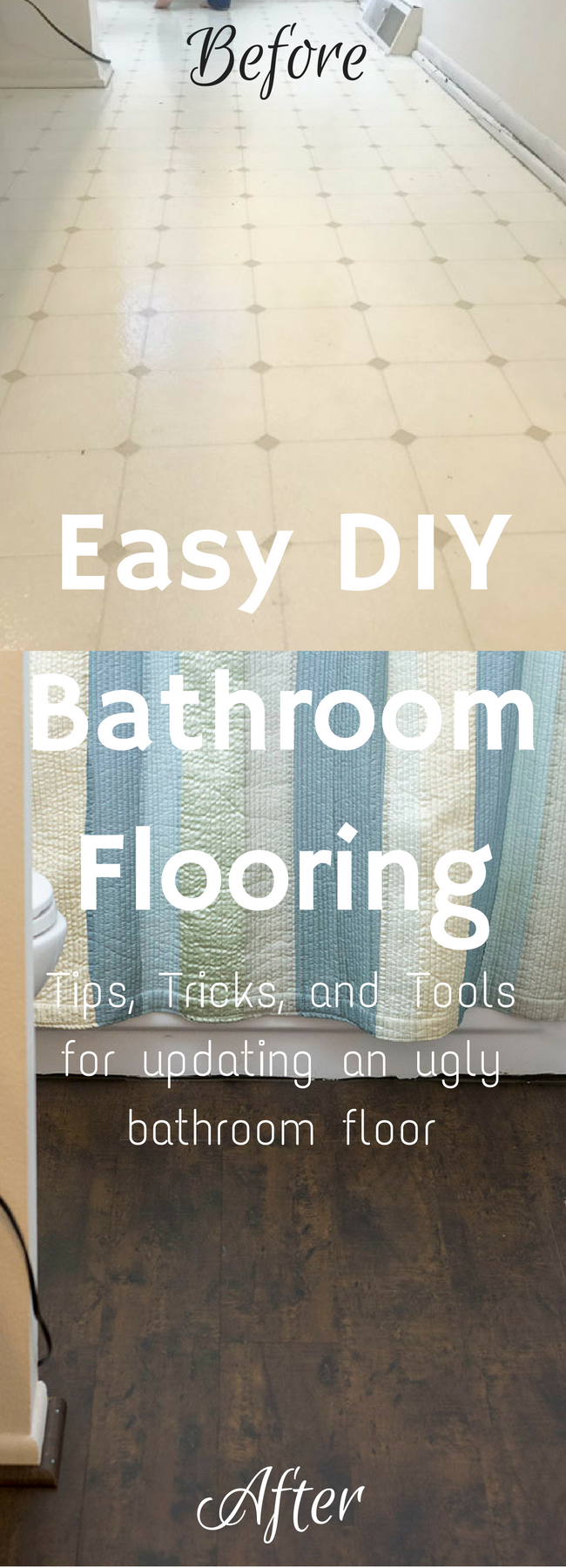 Bathroom Remodel / Bathroom Ideas / Bathroom on a Budget / Bathroom Makeover / Flooring Ideas / Floor DIY / Floor Ideas / Cheap Floor