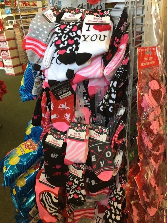 Socks on display in a store