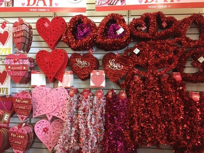 A valentines decor display in a store