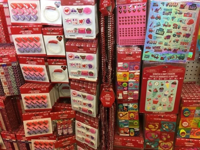 Valentines cards on display in Dollar Tree