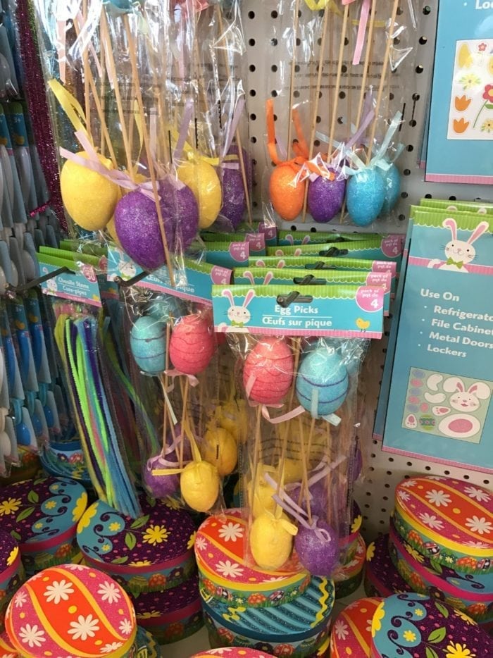 A group of easter decorations items on display in a store