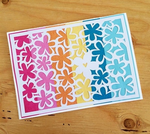 floral card with rainbow background
