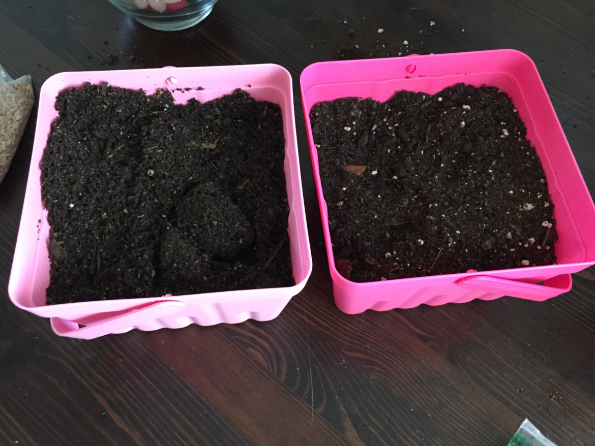 A pink box filled with mud
